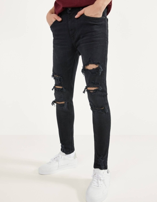 Bershka Jeans Super Skinny Fit Hombre 38 Negro