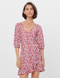 Bershka Vestido Cruzado Volantes Mujer Xs Rojo precio
