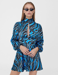 Bershka Vestido Satinado Print Mujer M Azul en oferta
