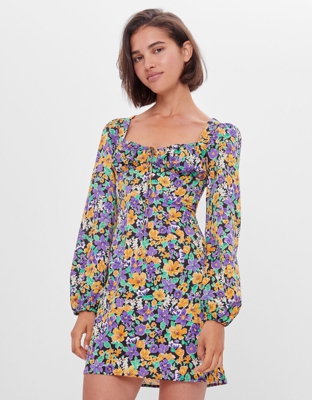 Bershka Vestido Flores Lazada Mujer Xs Negro