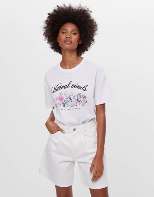 Bershka Camiseta Print Foto Mujer M Blanco