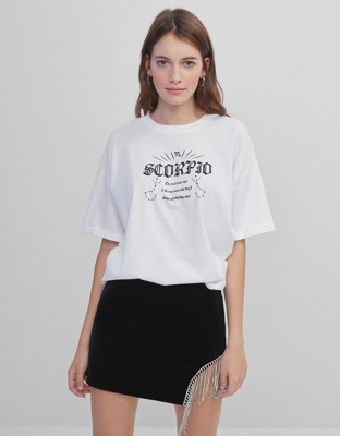 Bershka Camiseta Zodiaco Escorpio Mujer M Blanco