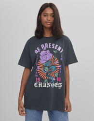 Bershka Camiseta Manga Corta Print Mujer L Gris características