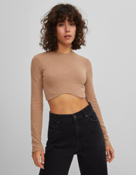 Bershka Camiseta Cropped Mujer M Camel precio