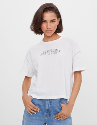 Bershka Camiseta Strass Cropped Mujer M Blanco Roto precio