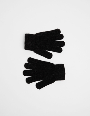 Bershka Guantes Chenilla Mujer Negro
