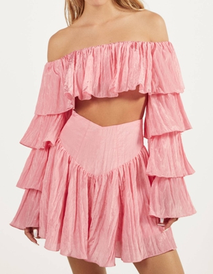 Bershka Blusa Mesonera Volantes Mujer L Rosa