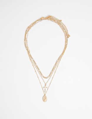 Bershka Collar Muticadena Cruz Mujer Oro