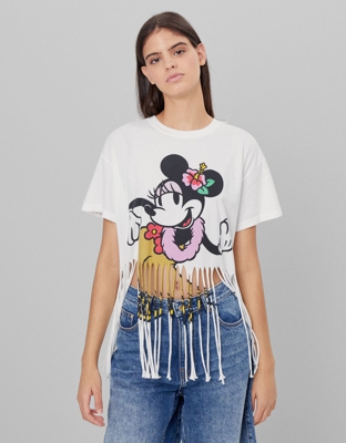 Bershka Camiseta Minnie Flecos Mujer Xs Blanco Roto