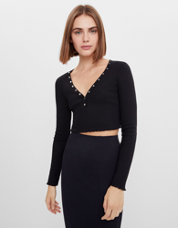 Bershka Camiseta Con Snaps Mujer L Negro precio