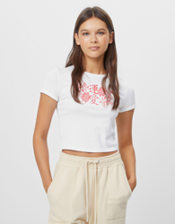 Bershka Camiseta Con Estampado Mujer L Blanco Roto en oferta