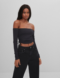 Bershka Camiseta Fruncido Mujer Xs Negro precio