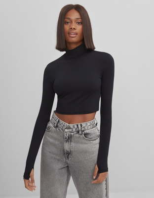 Bershka Camiseta De Manga Larga Mujer M Negro