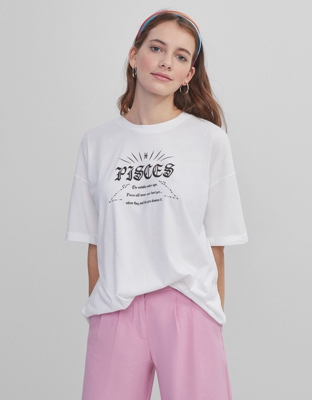 Bershka Camiseta Zodiaco Piscis Mujer M Blanco