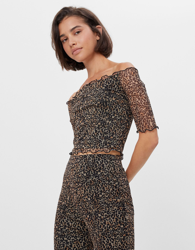 Bershka Camiseta De Tul Con Estampado Mujer M Negro características