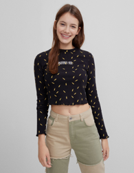 Bershka Camiseta All Over Mujer L Negro en oferta