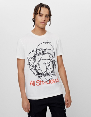 Bershka Camiseta Print All Shadows Hombre Xs Blanco Roto