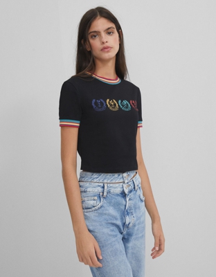 Bershka Camiseta Mickey Mouse Mujer M Negro