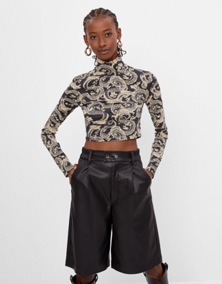 Bershka Camiseta Cropped Dragones Mujer S Negro