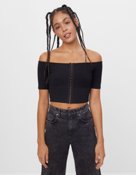 Bershka Camiseta Mesonera Mujer Xs Negro precio