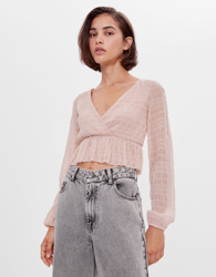 Bershka Camiseta Tul Mujer S Rosa en oferta