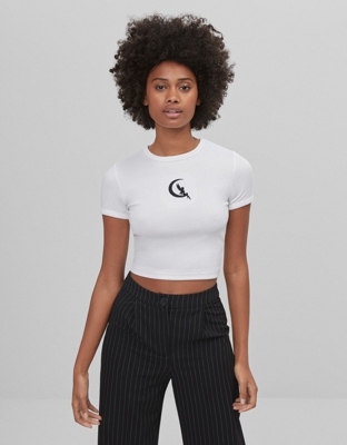Bershka Camiseta Print Manga Corta Mujer S Blanco Roto