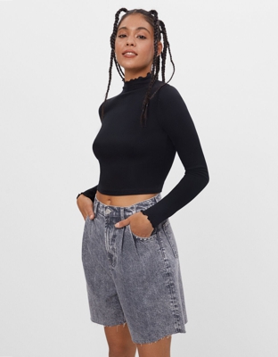 Bershka Camiseta Cuello Curly Mujer M Negro