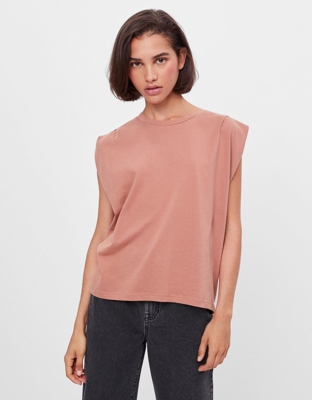 Bershka Camiseta Con Pliegues En Hombros Mujer S Caldera