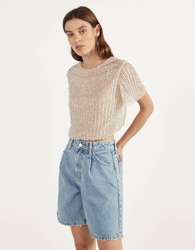 Bershka Camiseta Transparente Con Abalorios Mujer M Rosa características