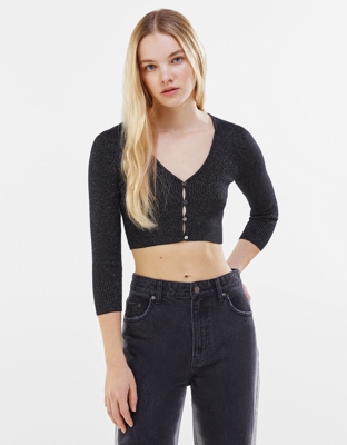 Bershka Chaqueta Fina Metalizada Mujer L Negro