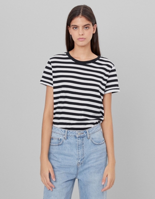 Bershka Camiseta Con Manga Corta Mujer Xs Blanco
