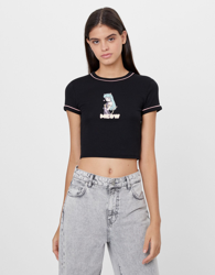 Bershka Camiseta Con Estampado Mujer S Gris precio
