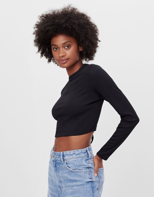 Bershka Camiseta Espalda Lazo Mujer Xs Negro
