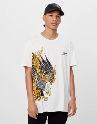 Bershka Camiseta Print Águila Hombre Xs Blanco