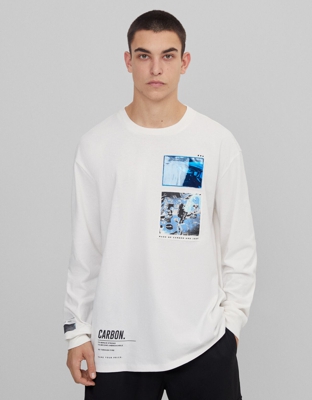 Bershka Camiseta Print Fotográfico Hombre L Blanco