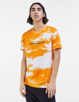 Bershka Camiseta Estampado Tie Dye Hombre M Naranja