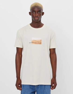 Bershka Camiseta Print Fotográfico Hombre Xs Beige