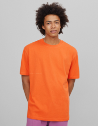 Bershka Camiseta Manga Corta B3 Project Hombre S Naranja en oferta
