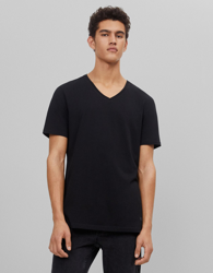 Bershka Camiseta Con Cuello En Pico Hombre L Negro precio