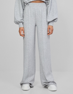 Bershka Pantalón Felpa Wide Leg Mujer M Gris