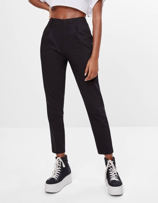 Bershka Pantalón Chino Pinzas Mujer 34 Negro