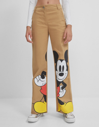 Bershka Pantalón Wide Leg Mickey Mouse Mujer 36 Marrón precio