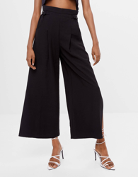 Bershka Pantalón Culotte Hebillas Mujer L Negro precio