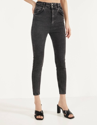 Bershka Pantalón Super High Waist Mujer 38 Negro
