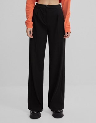Bershka Pantalón Wide Leg Mujer 36 Negro