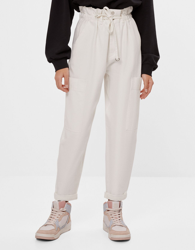 Bershka Pantalón Bombacho Mujer 36 Blanco Roto precio
