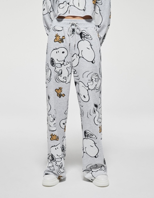 Bershka Pantalón Snoopy Wide Leg Mujer M Gris
