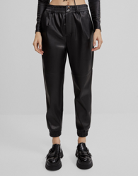Bershka Pantalón Jogger Efecto Piel Mujer M Negro características
