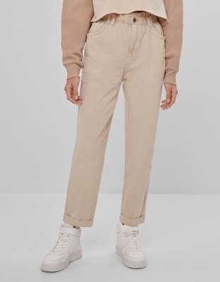Bershka Pantalón Cintura Elástica Mujer 38 Arena