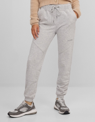 Bershka Pantalón Jogger Felpa Mujer L Gris